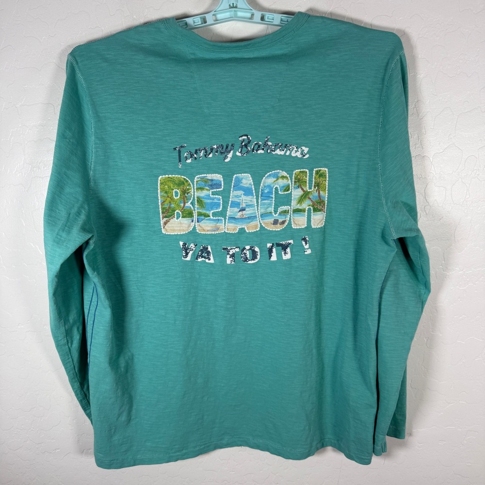 Tommy Bahama Shirt Mens Large Green Beach Ya To It Long Sleeve Slub Shirt